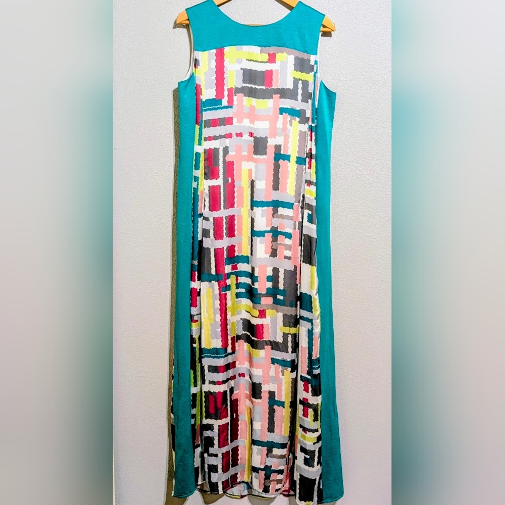 ​✨ Hanotah Long Geometric Maxi Print Dress Sz 44 US  12/14 Retro Turkish ✨